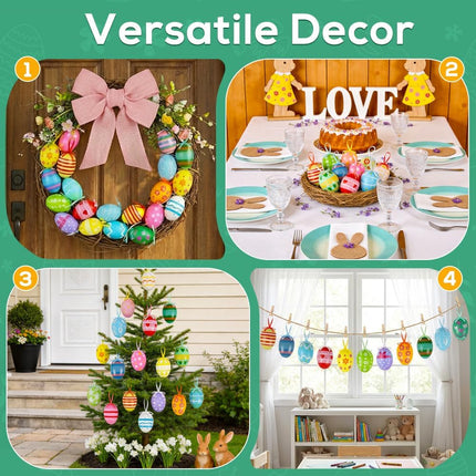 24PCS Hanging Easter Eggs – Reusable Plastic Easter Egg Decorations for Tree Ornaments, Basket, Party & Home Decor (5g Each, 4cm x 6cm).