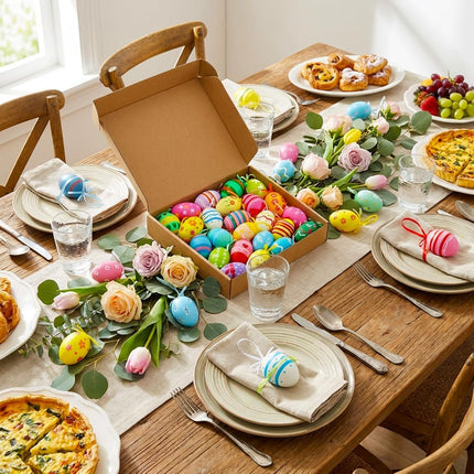 24PCS Hanging Easter Eggs – Reusable Plastic Easter Egg Decorations for Tree Ornaments, Basket, Party & Home Decor (5g Each, 4cm x 6cm).