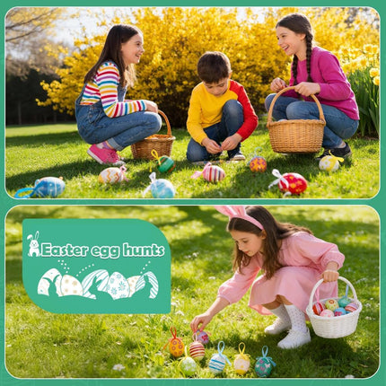 24PCS Hanging Easter Eggs – Reusable Plastic Easter Egg Decorations for Tree Ornaments, Basket, Party & Home Decor (5g Each, 4cm x 6cm).