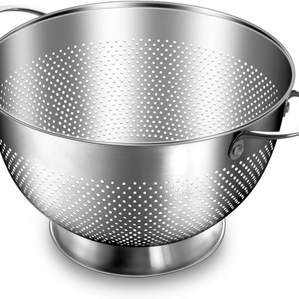 Stainless Steel Colander for Kitchen | 5 Quart Durable Rice and Pasta Strainer with Handle | Oversized Handles | Nesting Design | Rust-Resistant & Dishwasher Safe.