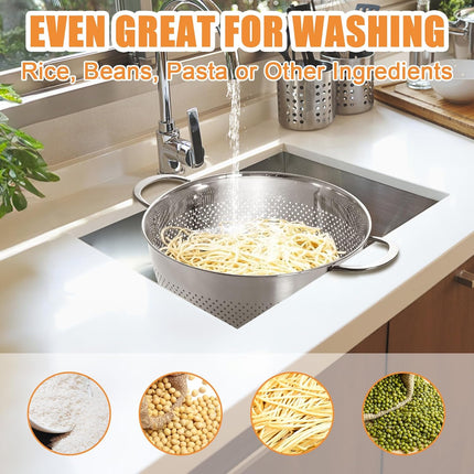 Stainless Steel Colander for Kitchen | 5 Quart Durable Rice and Pasta Strainer with Handle | Oversized Handles | Nesting Design | Rust-Resistant & Dishwasher Safe.