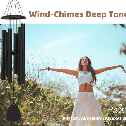 Wind-Chimes-Outdoor-Large-Decor, Deep Tone Soothing Melodic Tones Windchimes, Wind Chimes for Outside, Memorial Wind Chime Best Gift for Mom Women Grandma Neighbors（32" Black）.
