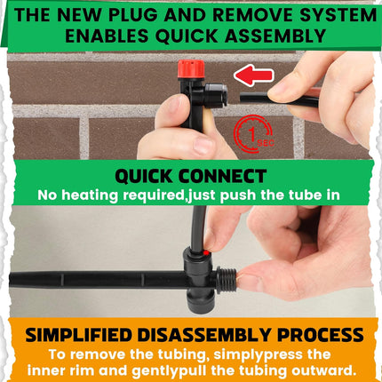 30pcs Quick-Connect Drip Irrigation Emitters for 1/4" Drip Irrigation Tubing - Adjustable Push-to-Connect 360° Drip Emitters Stream on 6" Sturdy Stake for Irrigation System.