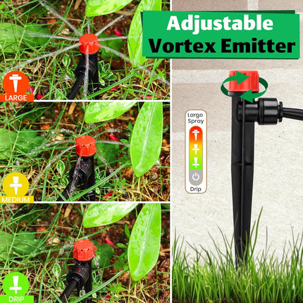 30pcs Quick-Connect Drip Irrigation Emitters for 1/4" Drip Irrigation Tubing - Adjustable Push-to-Connect 360° Drip Emitters Stream on 6" Sturdy Stake for Irrigation System.