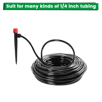 30pcs Quick-Connect Drip Irrigation Emitters for 1/4" Drip Irrigation Tubing - Adjustable Push-to-Connect 360° Drip Emitters Stream on 6" Sturdy Stake for Irrigation System.