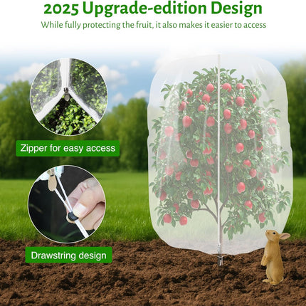 3pcs Fruit Tree Netting with Zipper and Drawstring,2.62 * 3.28 Ft Bird Garden Netting for Garden Protection,Cover for Blueberry Tomato Strawberry and Plants Protection from Insect Squirrels Birds.