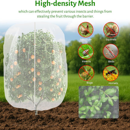3pcs Fruit Tree Netting with Zipper and Drawstring,2.62 * 3.28 Ft Bird Garden Netting for Garden Protection,Cover for Blueberry Tomato Strawberry and Plants Protection from Insect Squirrels Birds.