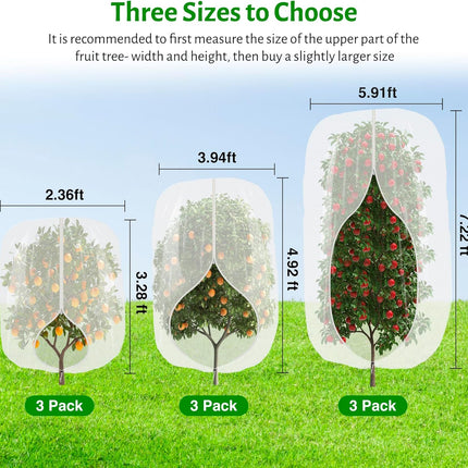 3pcs Fruit Tree Netting with Zipper and Drawstring,2.62 * 3.28 Ft Bird Garden Netting for Garden Protection,Cover for Blueberry Tomato Strawberry and Plants Protection from Insect Squirrels Birds.