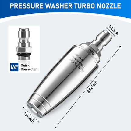 Stainless Steel Pressure Washer Tips Turbo Nozzle 4000 PSI Pressure Washer Rotating Turbo Nozzle, 360° Rotating Pressure Washer Nozzle with 1/4'' Quick Connect, 4.0 GPM 4.0 Orifice.