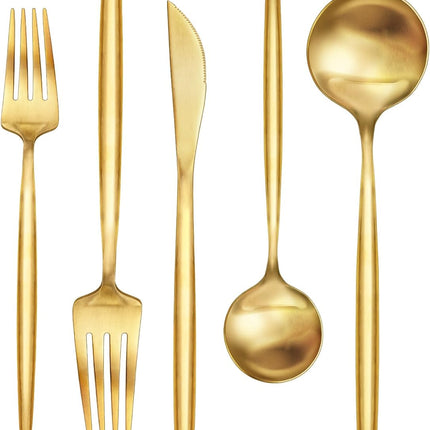30-Piece Gold Silverware Set, Flatware Set for 6, Food-Grade Stainless Steel Cutlery Set, Includes Spoons Forks Knives, Kitchen Cutlery for Home Office Restaurant Hotel.