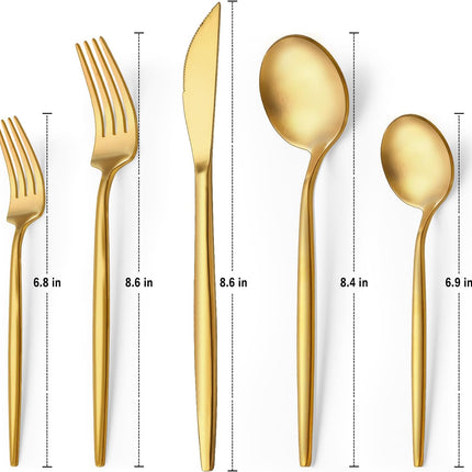 30-Piece Gold Silverware Set, Flatware Set for 6, Food-Grade Stainless Steel Cutlery Set, Includes Spoons Forks Knives, Kitchen Cutlery for Home Office Restaurant Hotel.