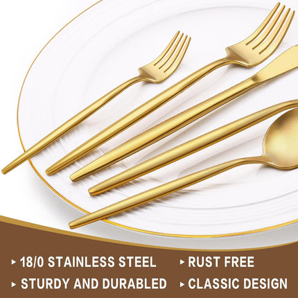 30-Piece Gold Silverware Set, Flatware Set for 6, Food-Grade Stainless Steel Cutlery Set, Includes Spoons Forks Knives, Kitchen Cutlery for Home Office Restaurant Hotel.