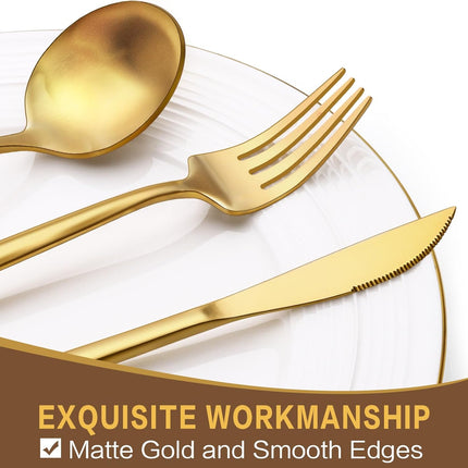 30-Piece Gold Silverware Set, Flatware Set for 6, Food-Grade Stainless Steel Cutlery Set, Includes Spoons Forks Knives, Kitchen Cutlery for Home Office Restaurant Hotel.