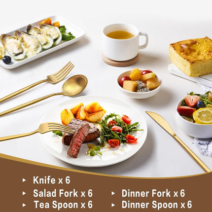 30-Piece Gold Silverware Set, Flatware Set for 6, Food-Grade Stainless Steel Cutlery Set, Includes Spoons Forks Knives, Kitchen Cutlery for Home Office Restaurant Hotel.