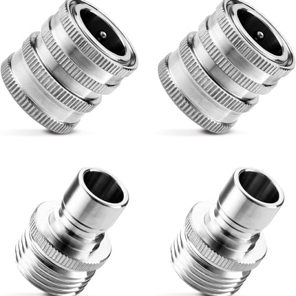 Quick Connect Hose Fittings, 3/4 Inch GHT Garden Hose Quick Connect Set, Stainless Steel Water Hose Fitting, 2 Pack.