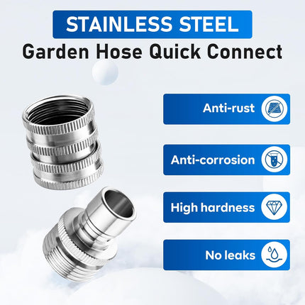 Quick Connect Hose Fittings, 3/4 Inch GHT Garden Hose Quick Connect Set, Stainless Steel Water Hose Fitting, 2 Pack.