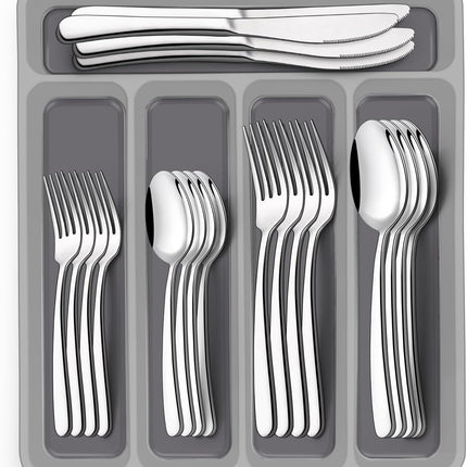 40-Piece Silverware Set with Organizer,  Heavy Duty Stainless Steel Flatware Set for 8, Food-Grade Tableware Cutlery Set, Utensil Sets for Home Restaurant, Mirror Finish, Dishwasher Safe.