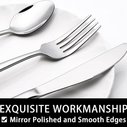 40-Piece Silverware Set with Organizer,  Heavy Duty Stainless Steel Flatware Set for 8, Food-Grade Tableware Cutlery Set, Utensil Sets for Home Restaurant, Mirror Finish, Dishwasher Safe.