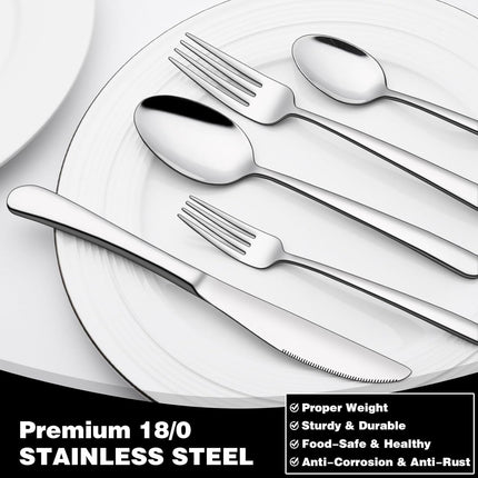 40-Piece Silverware Set with Organizer,  Heavy Duty Stainless Steel Flatware Set for 8, Food-Grade Tableware Cutlery Set, Utensil Sets for Home Restaurant, Mirror Finish, Dishwasher Safe.