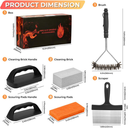 Griddle Cleaning Kit for Blackstone, Flat Top Grill Accessories Cleaner Tool Set Grill Stone, Griddle Scraper, Scouring Pad and Handles, Multifunctional Griddle Accessories Easy to Remove Stain.