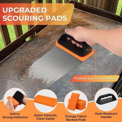 Griddle Cleaning Kit for Blackstone, Flat Top Grill Accessories Cleaner Tool Set Grill Stone, Griddle Scraper, Scouring Pad and Handles, Multifunctional Griddle Accessories Easy to Remove Stain.