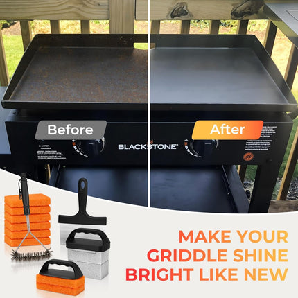 Griddle Cleaning Kit for Blackstone, Flat Top Grill Accessories Cleaner Tool Set Grill Stone, Griddle Scraper, Scouring Pad and Handles, Multifunctional Griddle Accessories Easy to Remove Stain.