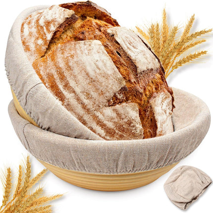 Sourdough Proofing Basket Gift Set of 2 Round Dough Proofing Bowls for Sour Dough Bread Baking Supplies, Proofing Basket or Home Sourdough Bakers Baking, 8.5 inch.