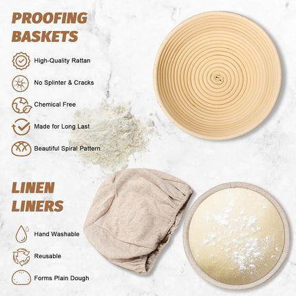 Sourdough Proofing Basket Gift Set of 2 Round Dough Proofing Bowls for Sour Dough Bread Baking Supplies, Proofing Basket or Home Sourdough Bakers Baking, 8.5 inch.