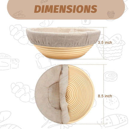 Sourdough Proofing Basket Gift Set of 2 Round Dough Proofing Bowls for Sour Dough Bread Baking Supplies, Proofing Basket or Home Sourdough Bakers Baking, 8.5 inch.