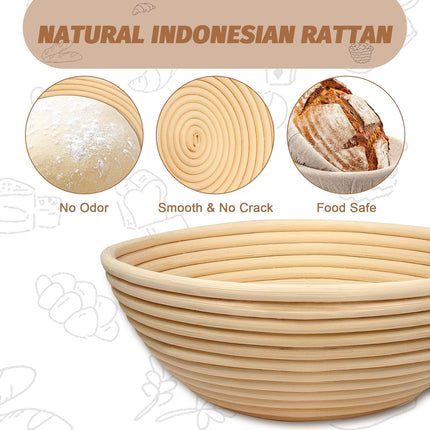Sourdough Proofing Basket Gift Set of 2 Round Dough Proofing Bowls for Sour Dough Bread Baking Supplies, Proofing Basket or Home Sourdough Bakers Baking, 8.5 inch.