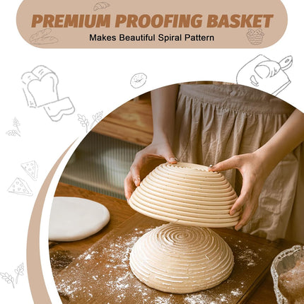 Sourdough Proofing Basket Gift Set of 2 Round Dough Proofing Bowls for Sour Dough Bread Baking Supplies, Proofing Basket or Home Sourdough Bakers Baking, 8.5 inch.