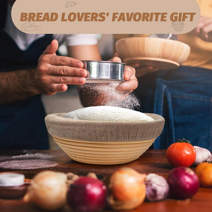 Sourdough Proofing Basket Gift Set of 2 Round Dough Proofing Bowls for Sour Dough Bread Baking Supplies, Proofing Basket or Home Sourdough Bakers Baking, 8.5 inch.