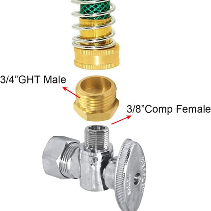4PCS 3/4 GHT Male to 3/8 Compression Female Bushing Pipe Fitting, Brass Reducer Faucet Connector Water Hose Adapter, Garden Hose to Supply Line Adapter for RV Kitchen Bathroom Plumbing.
