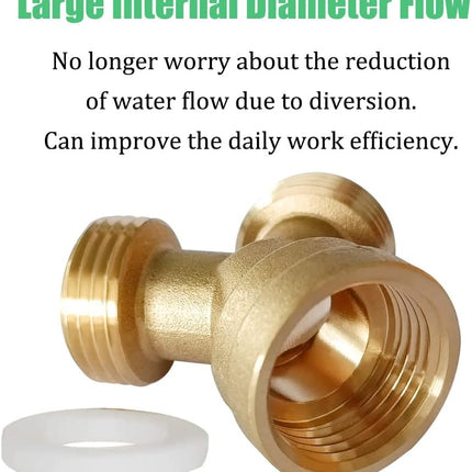 2PCS Brass 3/4" GHT Garden Hose Splitter Body Backyard 2 Way Y Shaped Connector Threaded Pipe Fitting Coupler Adapter with Washer.