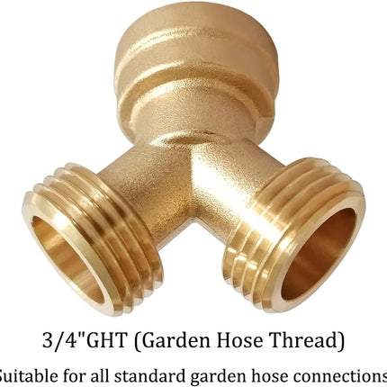 2PCS Brass 3/4" GHT Garden Hose Splitter Body Backyard 2 Way Y Shaped Connector Threaded Pipe Fitting Coupler Adapter with Washer.