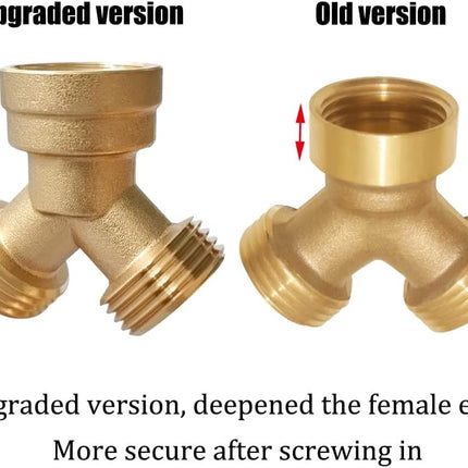 2PCS Brass 3/4" GHT Garden Hose Splitter Body Backyard 2 Way Y Shaped Connector Threaded Pipe Fitting Coupler Adapter with Washer.