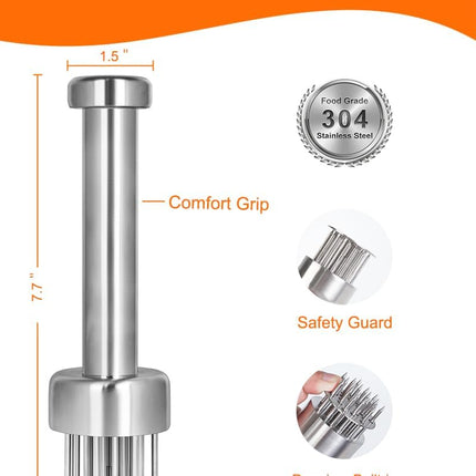 Meat Tenderizer Tool, 304 Stainless Steel, with 21 Needles & Retractable Safety Guard, for Tenderizing Beef, Turkey, Chicken, Steak, Dishwasher Safe.