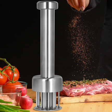 Meat Tenderizer Tool, 304 Stainless Steel, with 21 Needles & Retractable Safety Guard, for Tenderizing Beef, Turkey, Chicken, Steak, Dishwasher Safe.