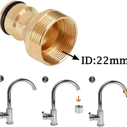 2Set Faucet Quick Connect to Garden Hose 22mm Female x 24mm Male Thread to 3/4" GHT Male Thread Snap Adapter for Bathroom Kitchen Indoor Sink Faucet.