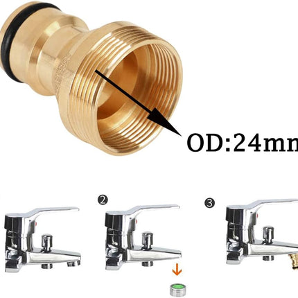 2Set Faucet Quick Connect to Garden Hose 22mm Female x 24mm Male Thread to 3/4" GHT Male Thread Snap Adapter for Bathroom Kitchen Indoor Sink Faucet.