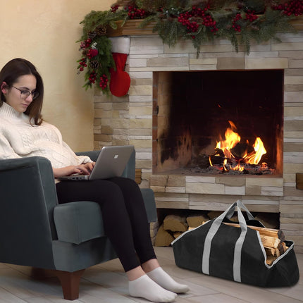 Canvas Firewood Carrier Bag, Durable Firepalce Log Tote with Handles for Wood Fire Stove, Outdoor Camping.