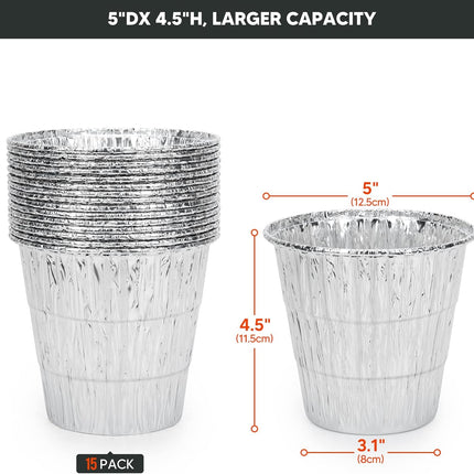 15 Pack Grease Bucket Liners for Traeger Grills, Disposable Aluminum Drip Tray Liner for Traeger Pro 575/780, 20/22/34/ Series, Ironwood 650/885, 4.9" x 4.5".