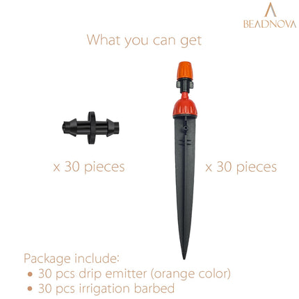 Irrigation Drippers 30pcs Drip Emitters for 1/4 Inch with Straight Coupling 360 Degree Micro Sprinkler Adjustable Drip Irrigation Heads Drippers for Garden Patio Lawn.