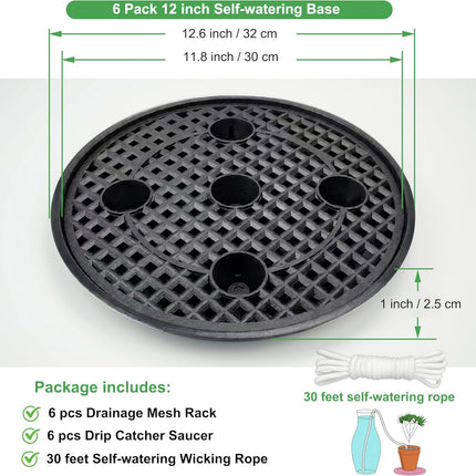 6 Pack 12 inch Self Watering Base for Fabric Grow Bag, Self-watering Plastic Elevated Plant Saucer Stand, Automatic Watering Tray for Non-woven Planter Flower Pot Growth Tent Greenhouse Indoor Outdoor.