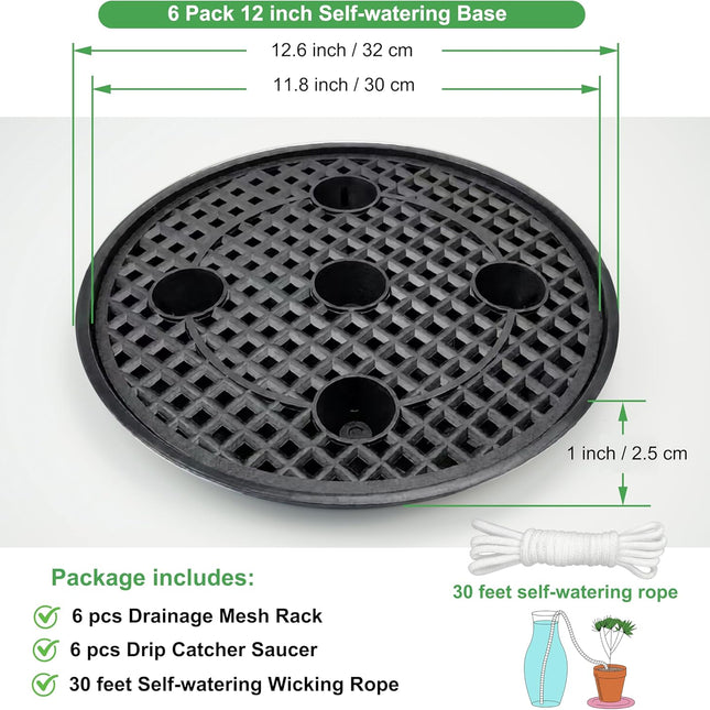 6 Pack 12 inch Self Watering Base for Fabric Grow Bag, Self-watering Plastic Elevated Plant Saucer Stand, Automatic Watering Tray for Non-woven Planter Flower Pot Growth Tent Greenhouse Indoor Outdoor.