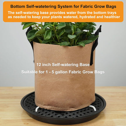 6 Pack 12 inch Self Watering Base for Fabric Grow Bag, Self-watering Plastic Elevated Plant Saucer Stand, Automatic Watering Tray for Non-woven Planter Flower Pot Growth Tent Greenhouse Indoor Outdoor.