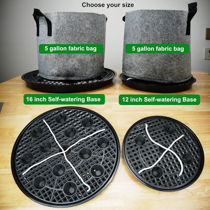 6 Pack 12 inch Self Watering Base for Fabric Grow Bag, Self-watering Plastic Elevated Plant Saucer Stand, Automatic Watering Tray for Non-woven Planter Flower Pot Growth Tent Greenhouse Indoor Outdoor.