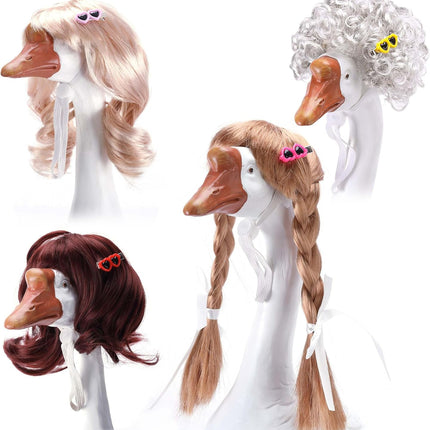 4 Pcs Porch Goose Wigs with Hair Clips, Cute Lawn Goose Statue Braid Wig, Porch Goose Outfits Costume for Outdoor Garden Patio Yard Goosey Decoration.