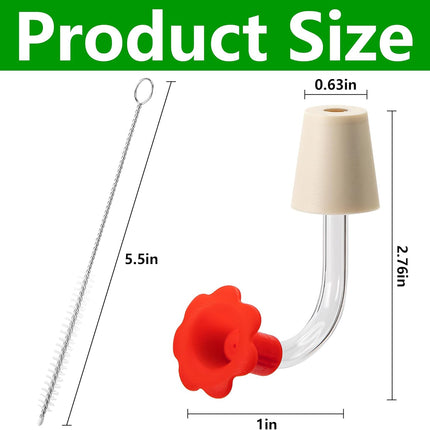 9 Pcs Hummingbird Feeder Tubes with Red Floral Tip, Bird Hummingbird Feeder Replacement Parts with 3 Brush, Outside Flower Bird Water Feeder Tubes Stoppers for Making Your Own Bird Feeders.