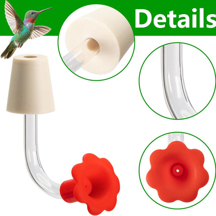 9 Pcs Hummingbird Feeder Tubes with Red Floral Tip, Bird Hummingbird Feeder Replacement Parts with 3 Brush, Outside Flower Bird Water Feeder Tubes Stoppers for Making Your Own Bird Feeders.